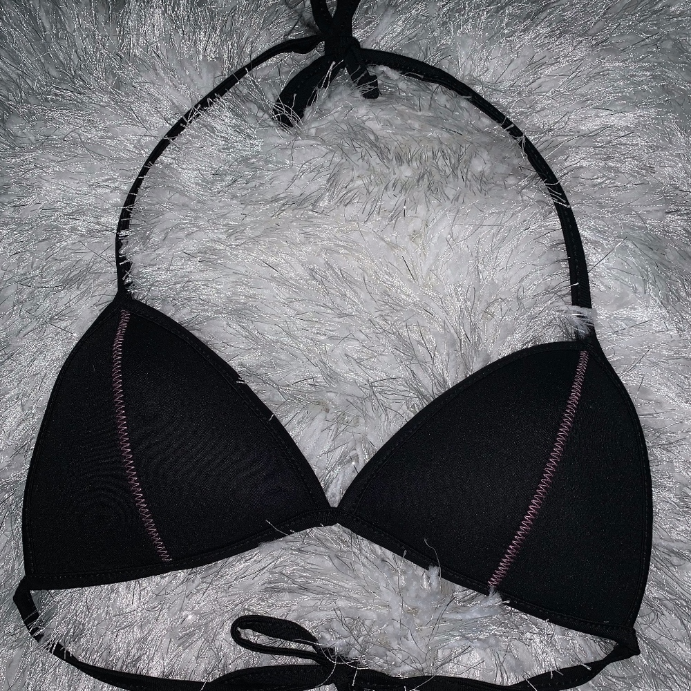 Black Bikini Top with Pink Stitching